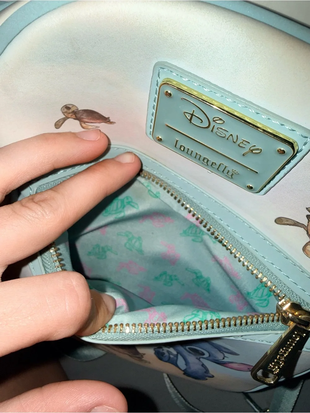 Disney Loungefly Stitch & Sea Turtle Mini Backpack in Light Blue and White